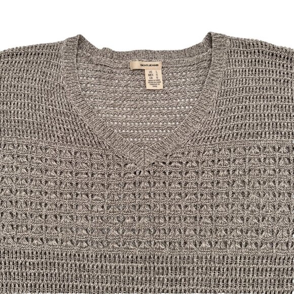 DKNY Jeans Knit V Neck Cozy 59 % cotton Woman’s Sweater Large Tan cozy - Picture 1 of 14